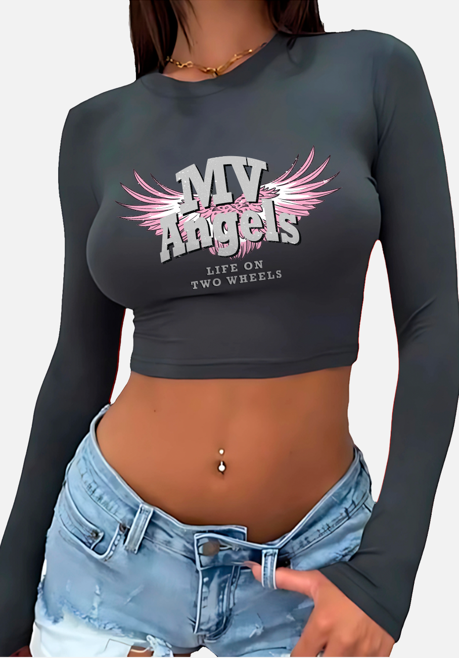 MV Angels Long Sleeve Crop Top